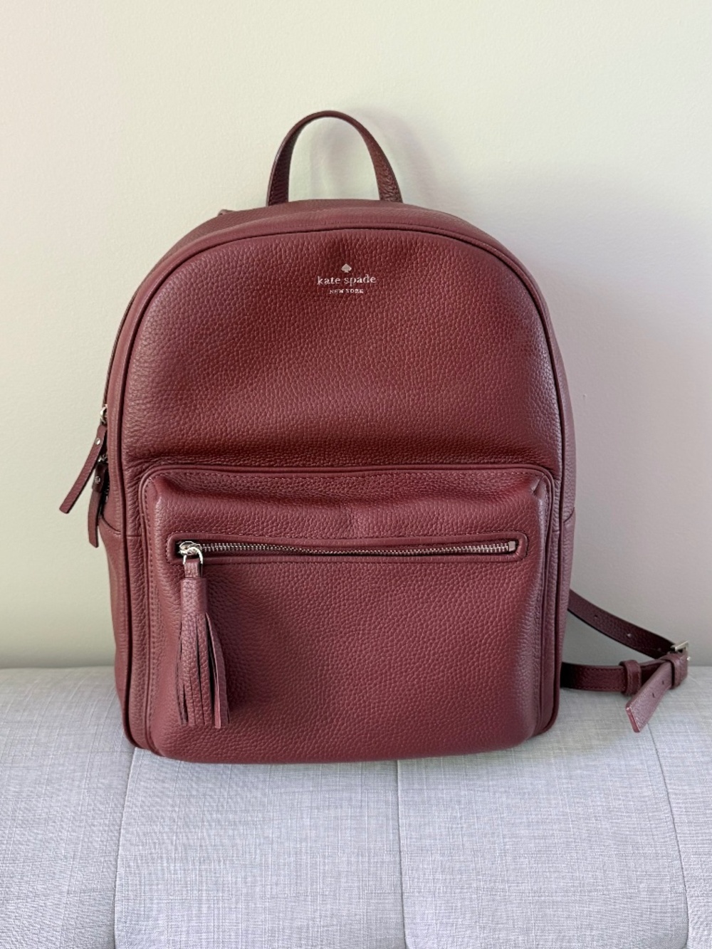 Kate Spade New York Large Pebbled Leather Backpack in Camel Cognac